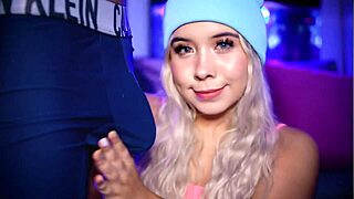 Blonde college girl teases her boyfriend's hard cock