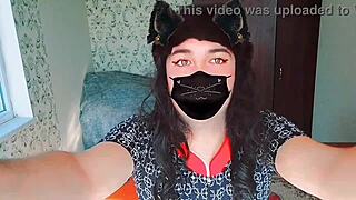 Sissy crossdresser in sexy dress, riding big cock