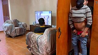 Unknown guy sneaks in to fuck with my boyfriend in the bedroom