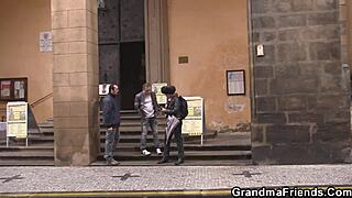 A hot and hairy older woman gets two cocks in her pussy and beaver