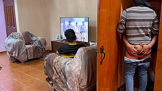 Unknown guy sneaks in to fuck with my boyfriend in the bedroom