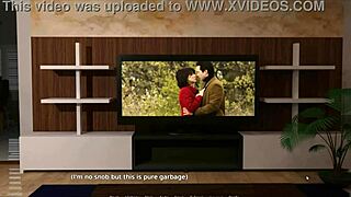 thirsty for guest in hentai game, hard boner on sofa