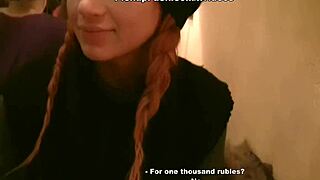 Redhead slut gets wild in a public toilet hookup
