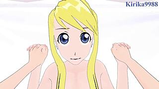 In Fullmetal Alchemist hentai, Winry Rockbell and Riza Hawkeye engage in intense POV sex scene with detailed actions.