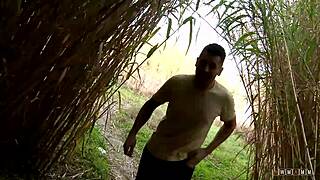 this adventurous minx finds a hard cock outdoors and starts riding it, giving a handjob until he cums