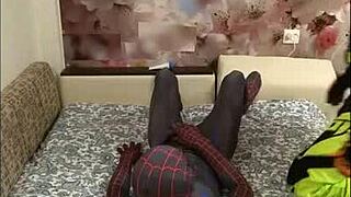 spiderman in spandex gets wild with biker in gay encounter