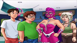 Animated porn game with commented gameplay: Busty hentai adventure