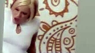 sexy blonde webcam girl says, 'i want sex with the cleaner guy' in doggystyle and missionary