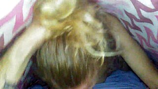 Small blonde gives great blow job and swallows cum