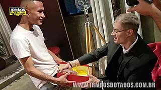 Brazilian group orgy features bareback double penetration and big cocks