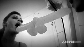 i'm brunette sophie dee, taking that dildo deep in my throat for anal and clit play