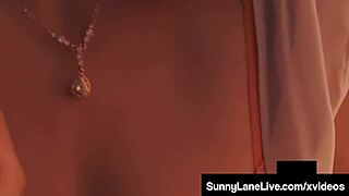 Sunny Lane boldly finger fucks her juicy wet pussy