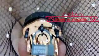 sexy chinese shemale xingzifei shakes her cute penis in shiny black stockings outdoors