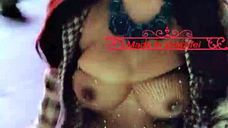 sexy chinese shemale xingzifei shakes her cute penis in shiny black stockings outdoors