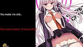 Kyoko dominates in this detailed femdom hentai scene from Danganronpa, featuring intense anime action.