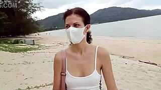 Teen enjoys public masturbation on the beach