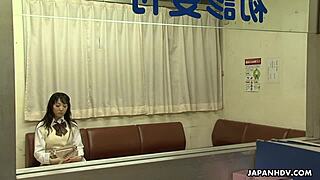 Asian babe sucks hard on a massive fat dong with passion