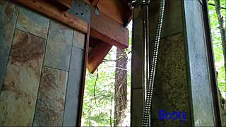 look at this teen masturbating and squirting in the outdoor shower