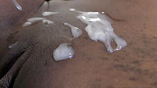chocolate teen gets cum on pussy in homemade clip