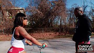 Evasive angles she gets the attention of a tattooed thug so he takes her to his place and lets her suck his dick till hes ready to plunge into her and finally bust on her chest 25-3