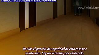 Sumi's big boobs and virgin status are discovered by the security guard in this animehentai
