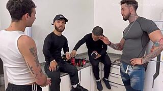 Big cock fucking in a group with midget friends