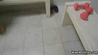 interracial teen dildo fucks in locker room pov