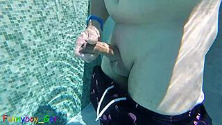 dude, this gay guy jerks off his fat cock in a public thermal pool! hot underwater action! 🔥