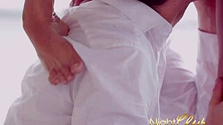 I watch the hot brunette get fucked and cum on her feet