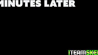 Stepbro thrusts into Leah's trimmed pussy from behind, contrasting her innocence with raw passion