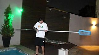 Cleaning boss's pool leads to fucking in lingerie