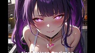 Shogun Raiden commands jerk off instructions in femdom anime