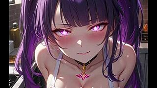 Shogun Raiden commands jerk off instructions in femdom anime