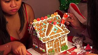 making a gingerbread house with friends part 2