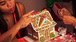 making a gingerbread house with friends part 2