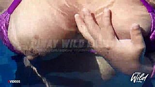 Wow! Busty Pinay shows off massive tits by the pool!