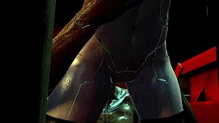 Sweet big breast woman pees outdoors in cartoon