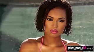 All Natural Ebony Babe STRIPPING By The POOL Outdoor