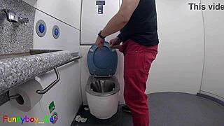 I Piss and Jerk My Hot Cock in Train Toilet Wildly