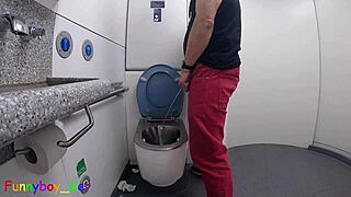 I Piss and Jerk My Hot Cock in Train Toilet Wildly