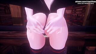 anime teen shows big butthole and gets anal creampie