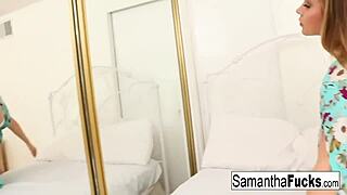 Samantha explores foot and stocking fetish with flair