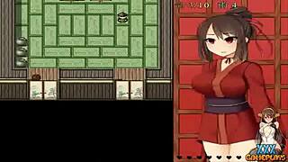 Female ninja peony gameplay with groping and cock action