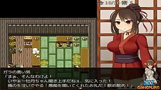 Female ninja peony gameplay with groping and cock action