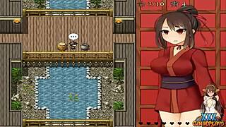 Female ninja peony gameplay with groping and cock action