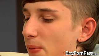 Adorable gay twink sucks big cock after a steamy passionate blowjob