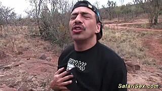 Skinny African babe gets fucked hard outdoors in nature. See her take it!