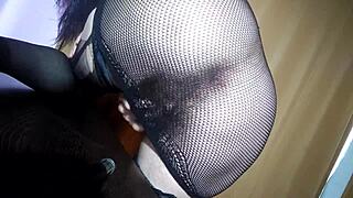 Russian Slut Defiantly Shows Huge Hairy Pussy Fingering And Nipple Play In Ripped Stockings