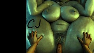 Alcina Dimitrescu's tits bounce as big black cock fucks her ass on the ranch