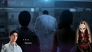 Gamer girl in see-through bra plays porn game outdoors.